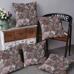 Blue Grass Maroon & White Set Of 5 Geometric Velvet Square Cushion Covers-image-68