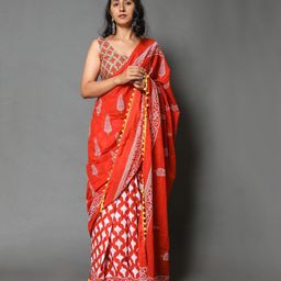 Craft Musium Floral Pure Cotton Bagru Saree-image-75