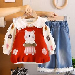 INCLUD Girls Embroidered Long Sleeves Pure Cotton Pullover & Top With Trousers-picture-34