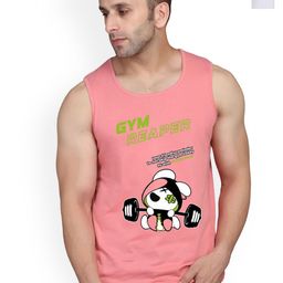 SLOWLORIS Pack Of 2 Printed Round Neck Sleeveless Bio-Washed Cotton Gym Vests-picture-23