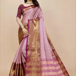 VS MALL Pink Silk Cotton Sarees-image-4