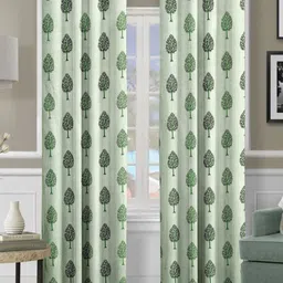 Cortina Green & Grey 2 Pieces Floral Printed Door Curtains-10