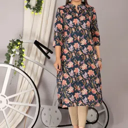 Mehsoos Floral Printed Mandarin Collar Cotton Straight Kurta-image-37