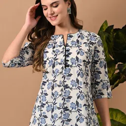 Anouk Rustic Women Floral Printed Mandarin Collar Pure Cotton Straight Kurti-picture-10