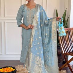 Anouk Women Ethnic Motifs Embroidered Regular Sequinned Kurta with Trousers & With Dupatta-picture-38