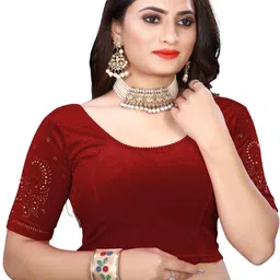 PU FASHION Women Maroon Embellished Ready to Wear Saree Blouse-picture-16