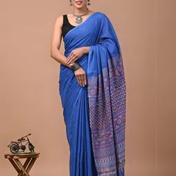 Crafts Moda Ethnic Motifs Pure Cotton Block Printed Saree-18