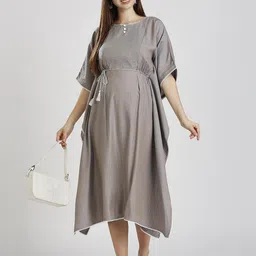 MORDEN MUSE Women Embroidered Thread Work Belted Detail Maternity Kaftan Kurta-image-95