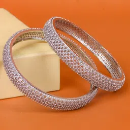 Zevarly Set Of 2 Silver-Plated CZ Studded Bangles-9