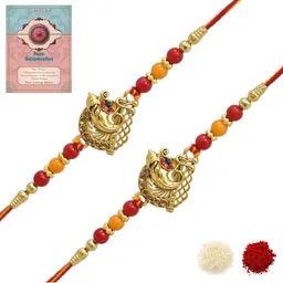 MEIRA JEWELLERY Set Of 2 Designer Beaded Rakhis With Greeting Card & Roli Chawal-image-63