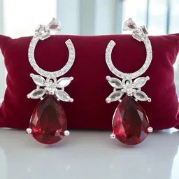 The Pari Rhodium-Plated American Diamond Studded Teardrop Shaped Drop Earrings-picture-36