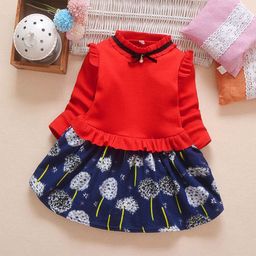YK Girls Floral Printed Round Neck A-Line Dress-41