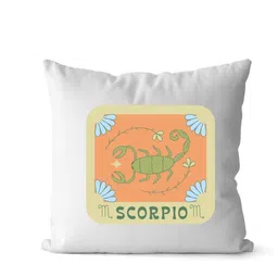 Loops n knots White & Orange-Colored Scorpio Pastel Zodiac Printed Pre-Filled Cushion-picture-27