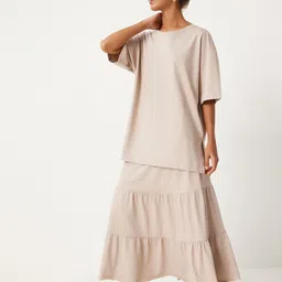 Happiness istanbul Round Neck Pure Cotton Top & Skirt-picture-21