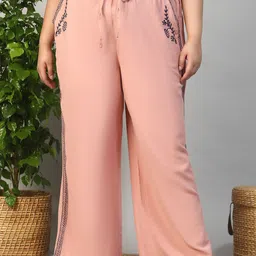 Oxolloxo Women Plus Size Relaxed Mid-Rise Cotton Trouser With Embroidered Detailed-image-80