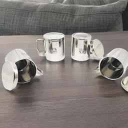 Nyra Kitchenware Steel & Black 4 Pieces Textured Stainless Steel Glossy Cups-300 ml Each-image-78
