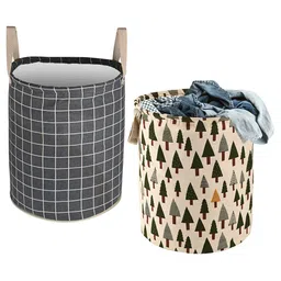 Kuber Industries Green & Grey 2 Pieces Melange Printed Foldable Cotton Laundry Bags-85