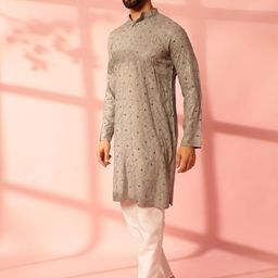 Anouk Men Embroidered Regular Mirror Work Pure Cotton Kurta with Pyjamas image 4