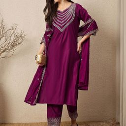 VredeVogel Women Ethnic Motif Embroidered Thread Work Kurta with Trousers & Dupatta-picture-15