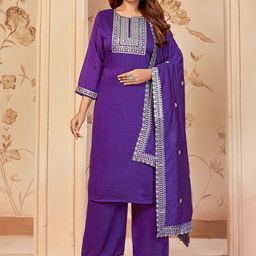 Ekta Textiles Women Embroidered Kurta with Trousers & Dupatta-image-32