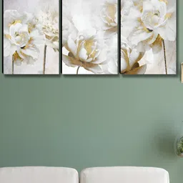 Aura White & Gold-Toned 3 Pieces Floral And Botanical Wooden Wall Arts-picture-15