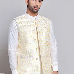 Jompers Men Embroidered Woven Nehru Jacket-image-75