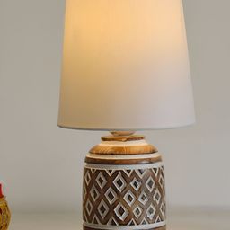 Decorcity White & Brown Textured Wooden Cylindrical Shaped Table Lamp-26