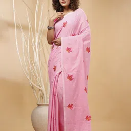 SLAGHA Ethnic Motifs Embroidered Designer Taant Saree-picture-14