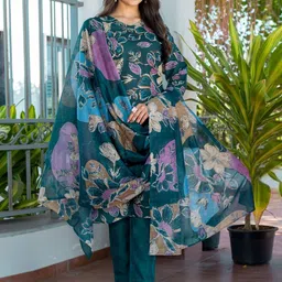 HERE&NOW Women Floral Printed Regular Kurta with Trousers & With Dupatta-picture-40