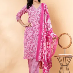 Readiprint Women Paisley Printed Regular Sequinned Kurta with Trousers & With Dupatta-1