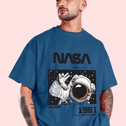 THE BEETEL HOUSE Men NASA Typography Printed Round Neck Cotton Oversized T-shirt-image-35