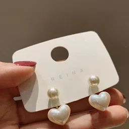 AKISON JEWELS Gold-Plated Pearls Heart Shaped Studs-24