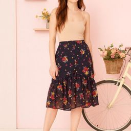 HERE&NOW Women Floral Printed Flared Frills Tiered Skirt-picture-1