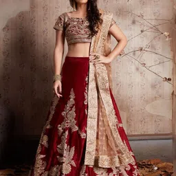 ODETTE Embroidered Thread Work Semi-Stitched Lehenga & Unstitched Blouse With Dupatta-19