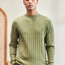 Mr Bowerbird Men Self Design Cable Knit Pullover-image-15