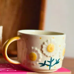 WEAVING HOMES Off White 2 Pieces Textured Ceramic Glossy Fiinished Mugs 280 ml Each-20