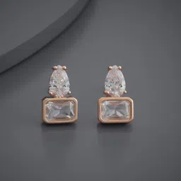 Kushal's Fashion Jewellery Rose Gold Plated Zircon Studded Geometric Studs Earrings-26