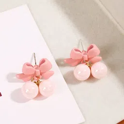 VAGHBHATT Gold-Plated Pearls Studded Bow Shaped Studs image 2