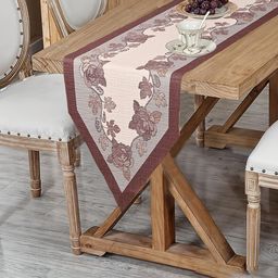 Kuber Industries Cream-Colored & Brown Floral Printed Pure Cotton Table Runner-8