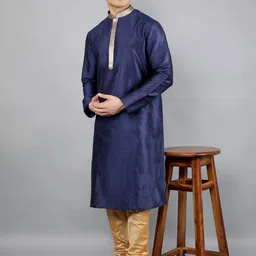 Manish Creations Woven Design Mandarin Collar Jacquard Straight Kurta With Churidar-image-28