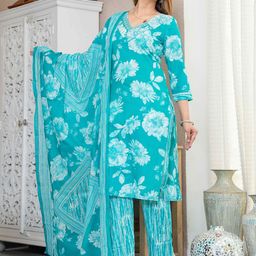 WILL BOTTOM Women Floral Printed Regular Pure Cotton Kurta Set With Dupatta-picture-5