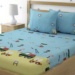 Myntra Elegant Homes Blue Cartoon Characters 300 TC Queen Bedsheet Set 2.28 m x 2.54 m-image-71