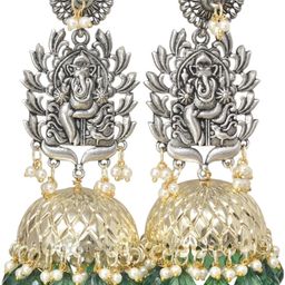 MEIRA JEWELLERY German Silver -Plated Beaded Dome Shaped Ganesh Ji Jhumkas-picture-20