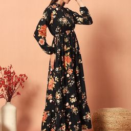 Femvy Floral Printed Fit and Flare Maxi Dress-picture-4
