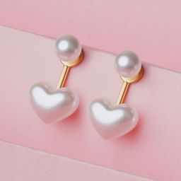 Bishty Fashion Stainless Steel Gold-Plated Pearls Beaded Heart Shaped Drop Earrings-39