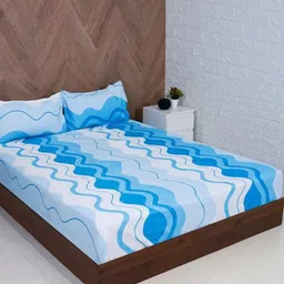 BELLA TRUE Blue & White Geometric 104 TC King Bedsheet with 2 Pillow Covers-image-8