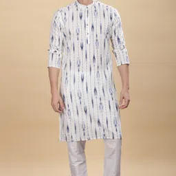 Anouk White Abstract Printed Band Collar Cotton Straight Kurta-picture-0