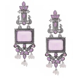 Anouk Set Of 2 Silver-Plated Artificial Stones and Beaded Geometric Shaped Drop Earrings image 2