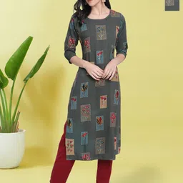 HERE&NOW Selection Of 2 Floral Printed Round Neck Straight Kurtas-image-90