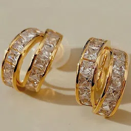 GOLDIWALA Korean Gold-Plated Artificial Stones Studded Semi Circular Half Hoop Earrings-picture-46